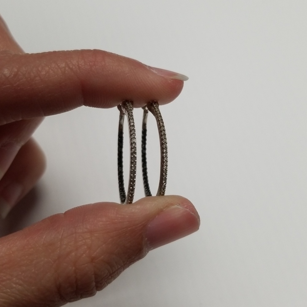 Sterling silver black and white diamond earrings